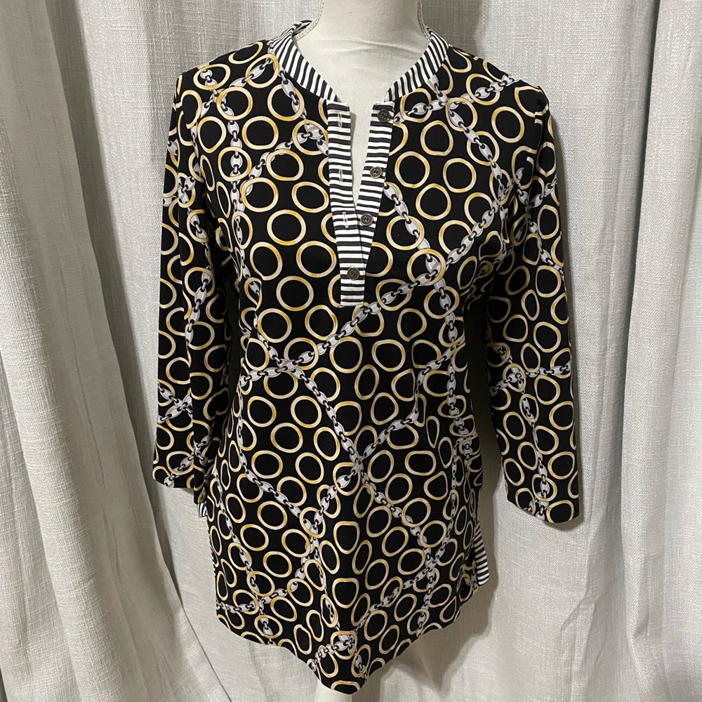 J.McLaughlin 3/4 Sleeve Tunic Top. S Black/ Gold